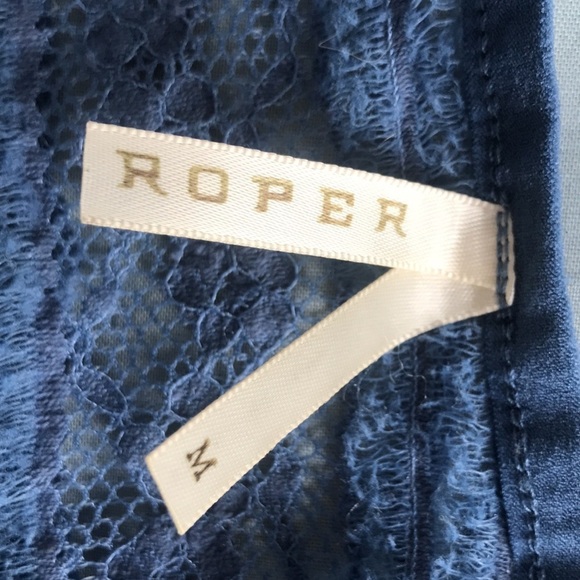 Roper, blue lace, crew neck, long sleeves top, size M western country cowgirl - Picture 7 of 8